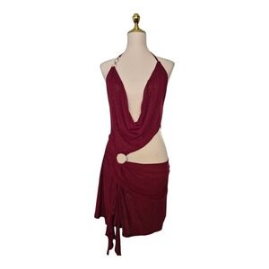 Plunging Halter Cut-Out Mini Dress in Burgundy